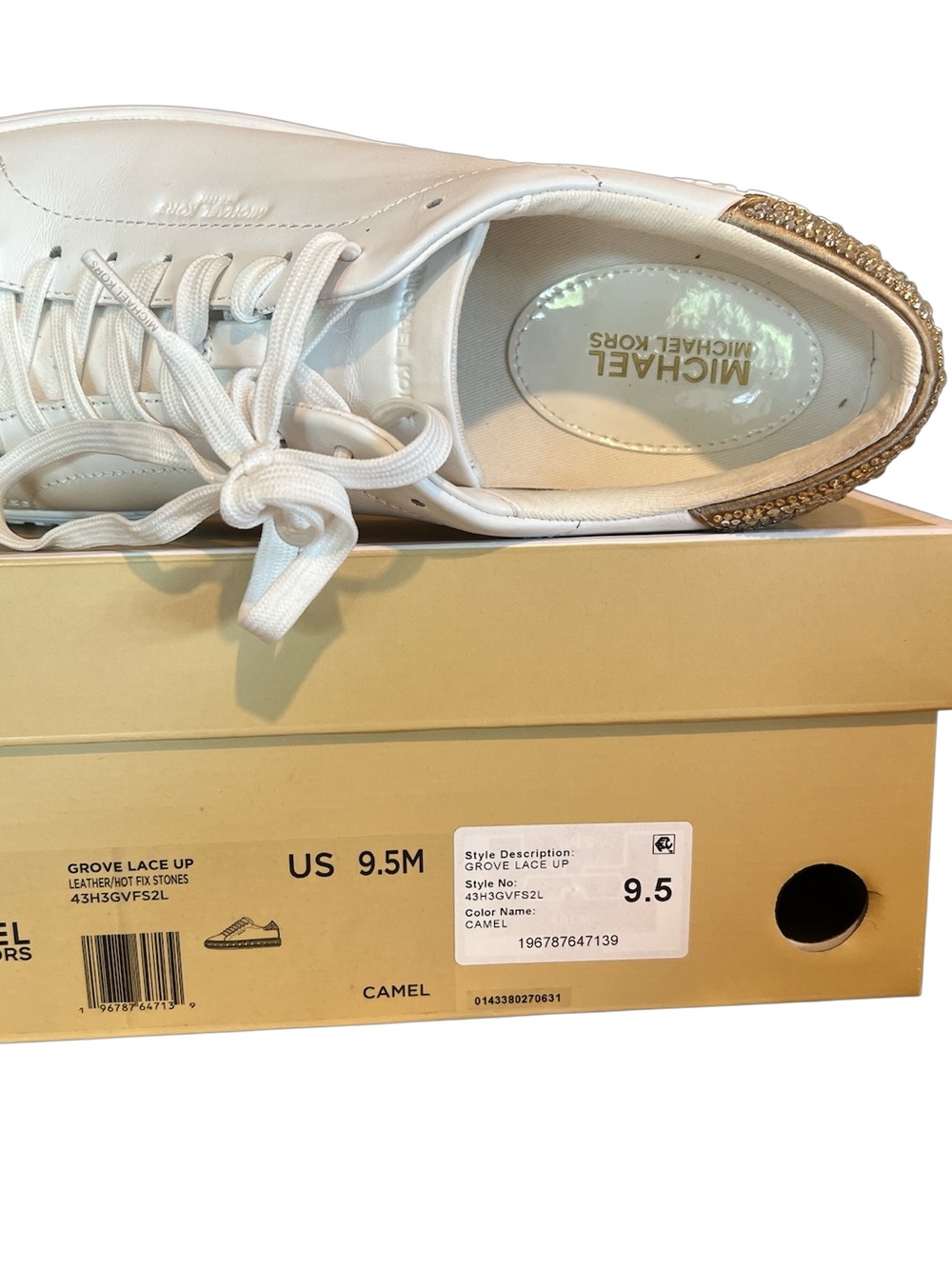 Michael Kors Leather Grove Lace-Up Sneaker with Gold Embellished Heel